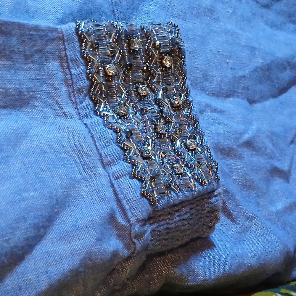 Chico's Linen Embellished Tunic Dress Size 1 Denim Blue - Picture 4 of 9